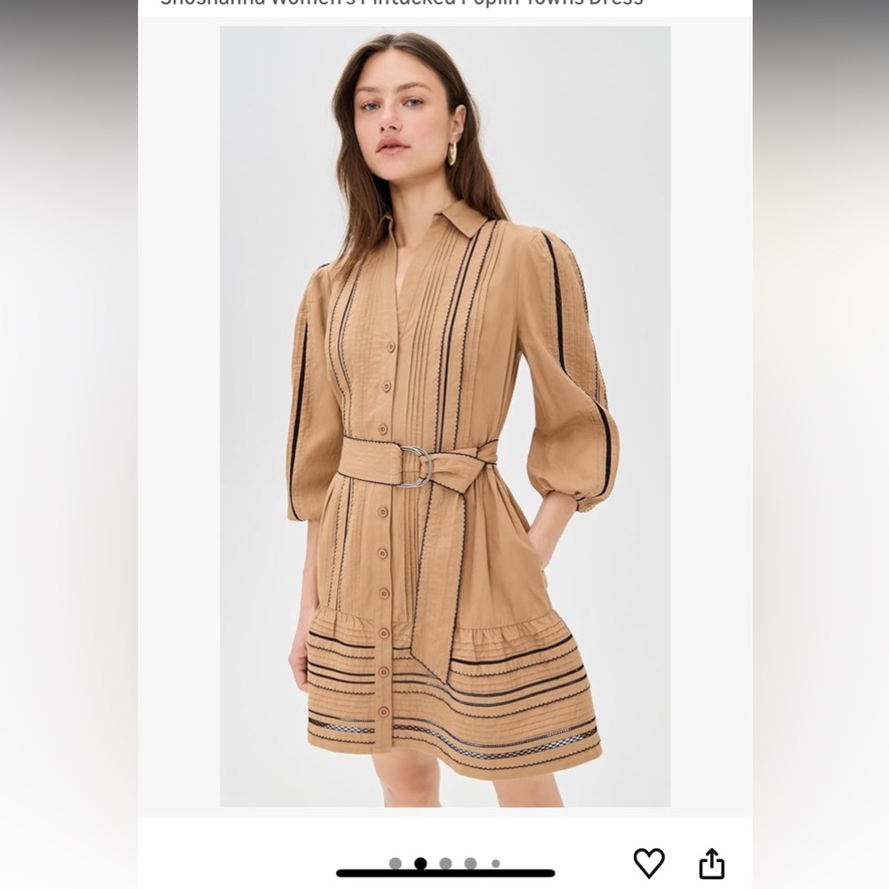 NWT Shoshanna Poplin Towns dress camel/black grossgrain belt size 12